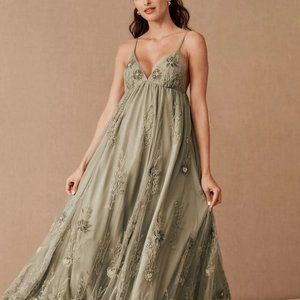 BHLDN Jules Beaded Maxi Dress Moss Green Size 10 NWT